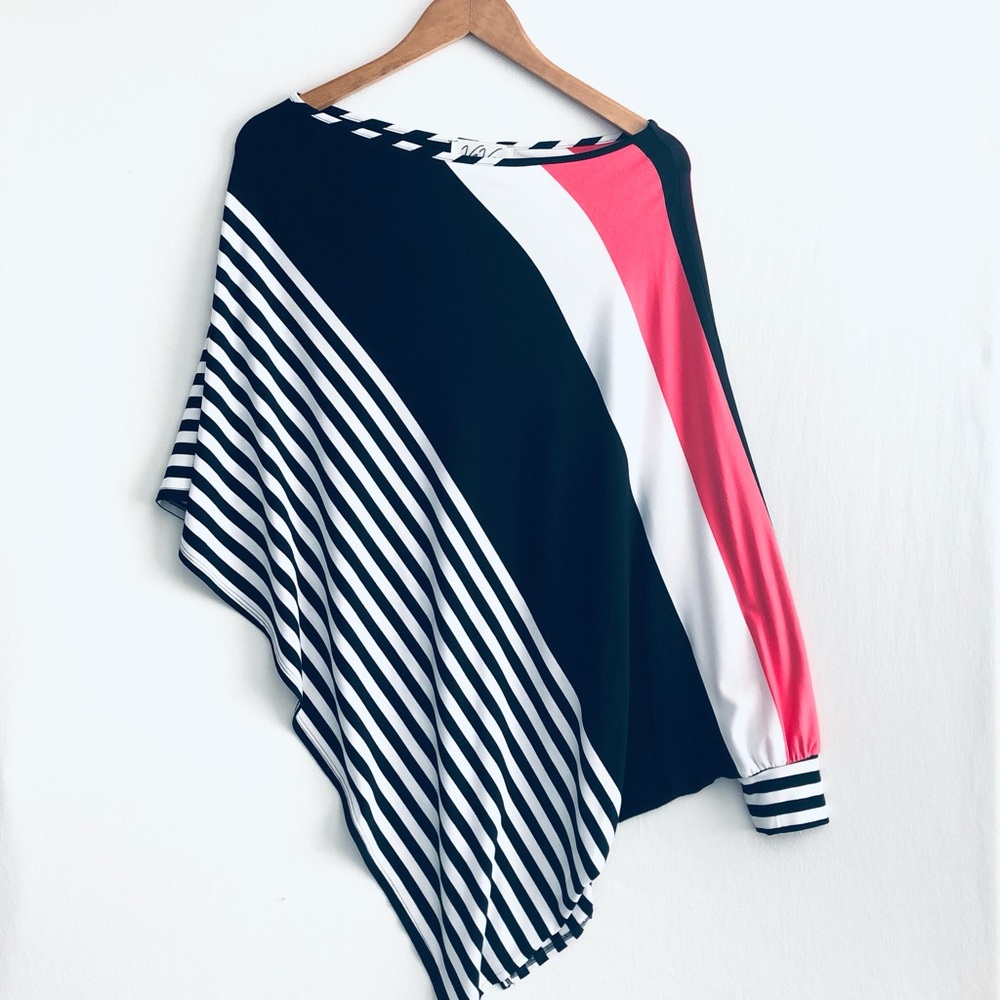 VAVA BY JOY HAN Top Medium Shawl Asymmetric Colorblock Retro Dolman